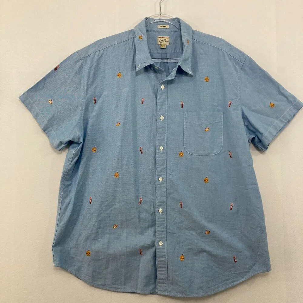 J. Crew Men's size XXL Classic Pima Cotton Novelty Embroidered Button Up Festiva